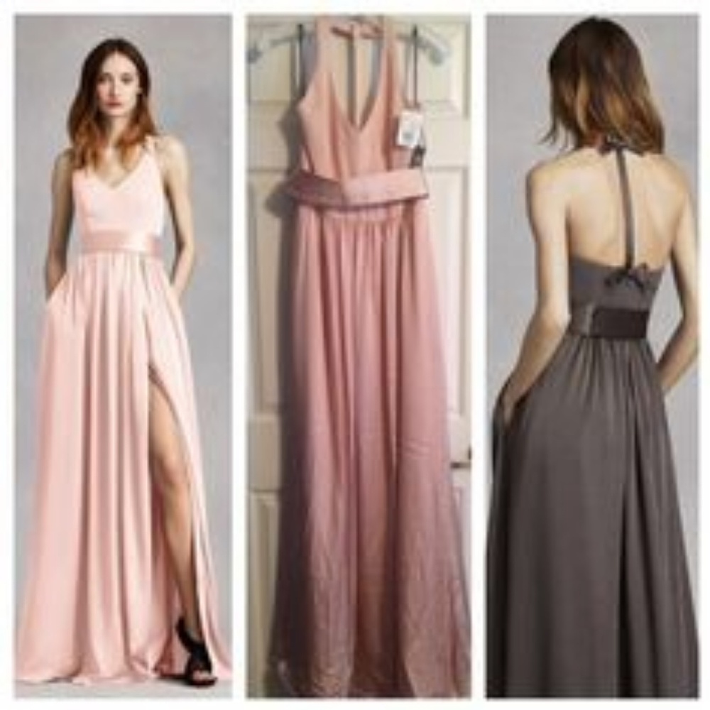 Vera Wang V-Neck Halter Gown with Sash